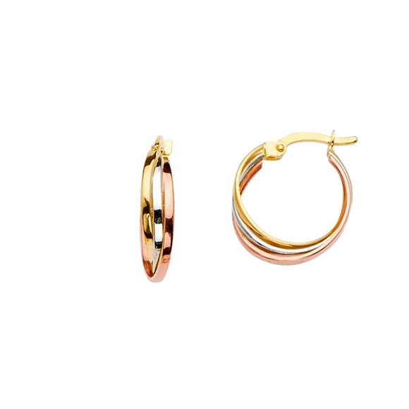 14K Tri color Gold Hoop Earrings for women